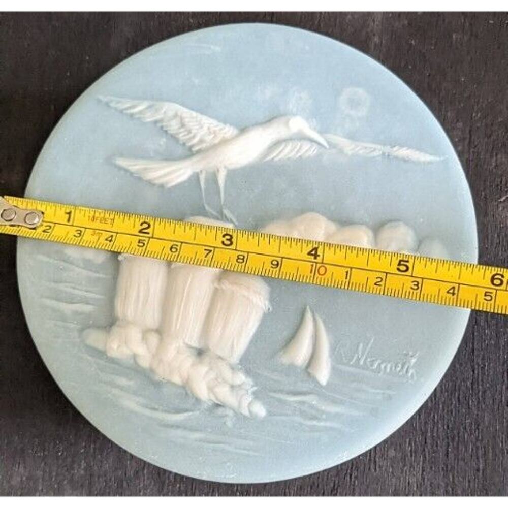 VTG Genuine Blue Incolay Trinket Box Robert Nemith Handcrafted Seagulls Nautical - Picture 7 of 8